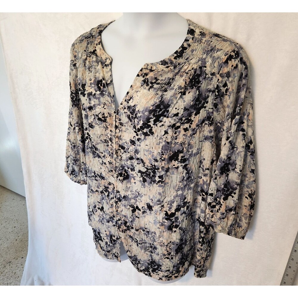 Rose + Olive Women's 3X Top Blouse Boho Tunic Top Floral 3/4 Sleeve Ruched Yoke
